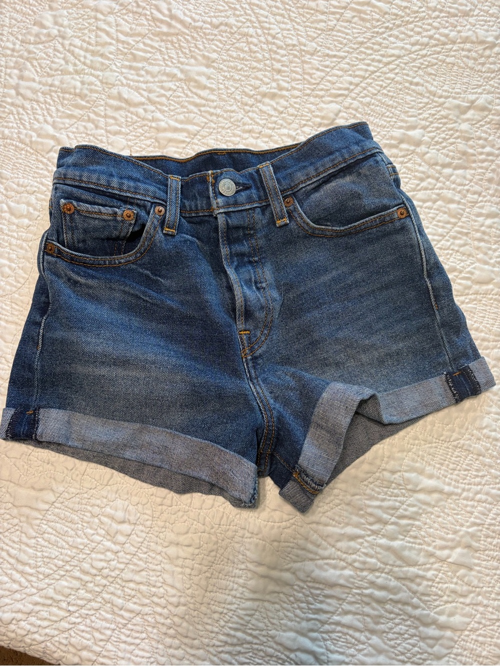 Levi's Dark Blue Rolled Hem Jean Shorts